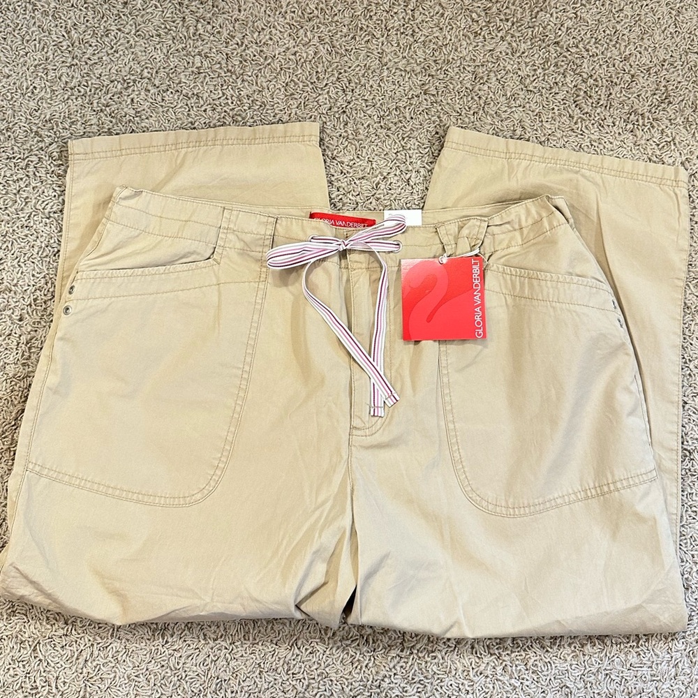GLORIA VANDERBILT size 18W Cotton Tan Drawstring Capris Pants NEW!